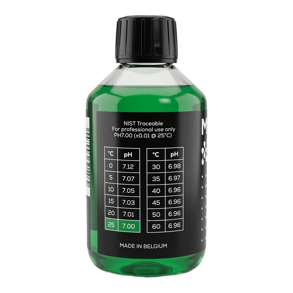 Kalibratievloeistof pH 7.00 250 ml achterkant met temperatuurtabel